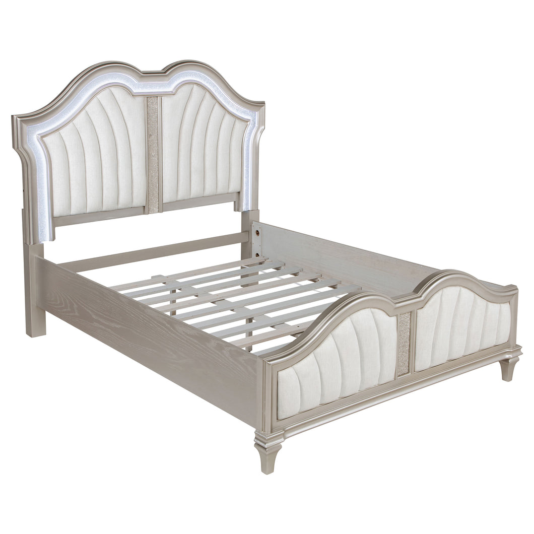Evangeline Tufted Upholstered Platform Bed Ivory and Silver Oak