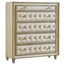 Load image into Gallery viewer, Antonella 5-drawer Upholstered Chest Ivory and Camel