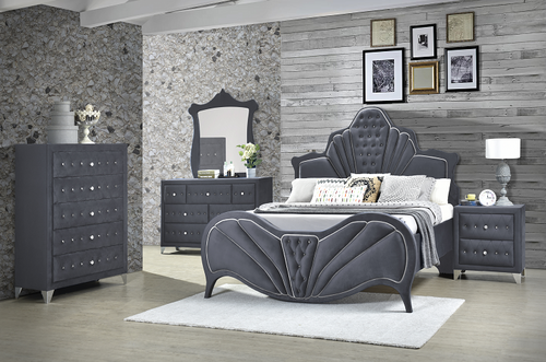 Dante Gray Velvet Queen Bed