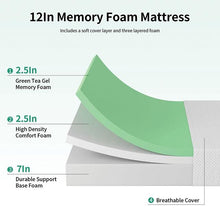 Load image into Gallery viewer, Forsythia 12&quot; Queen Green Tea Gel Memory Foam