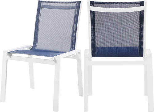 Nizuc Navy Mesh Waterproof Fabric Outdoor Patio Aluminum Mesh Dining Chair