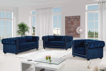 Load image into Gallery viewer, Bowery Navy Velvet Loveseat