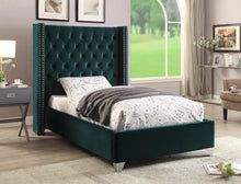 Load image into Gallery viewer, Aiden Green Velvet Twin Bed