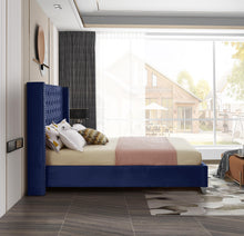 Load image into Gallery viewer, Aiden Navy Velvet Queen Bed