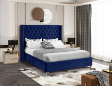 Load image into Gallery viewer, Aiden Navy Velvet Queen Bed