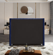 Load image into Gallery viewer, Aiden Navy Velvet Queen Bed