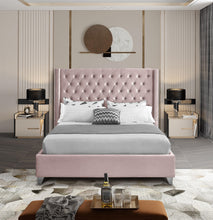 Load image into Gallery viewer, Aiden Pink Velvet Queen Bed