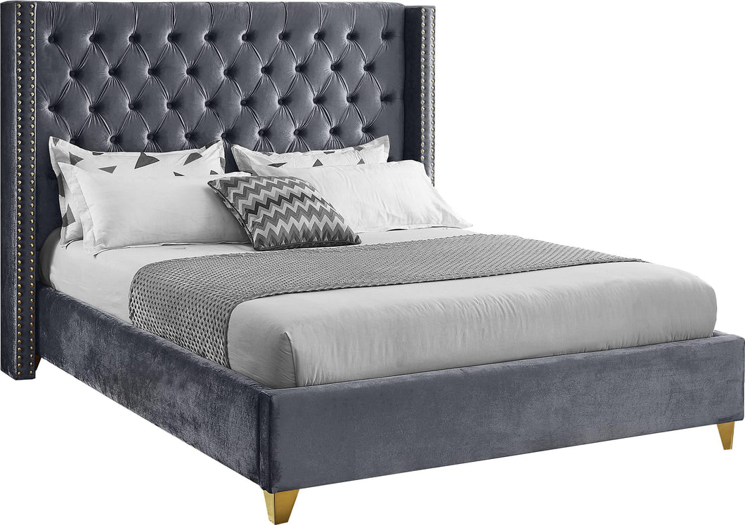 Barolo Grey Velvet Queen Bed