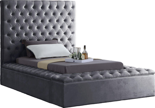 Bliss Grey Velvet Twin Bed (3 Boxes)