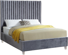 Load image into Gallery viewer, Candace Grey Velvet Queen Bed