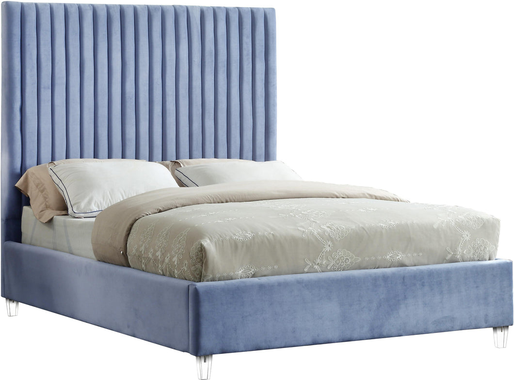 Candace Sky Blue Velvet King Bed