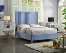 Load image into Gallery viewer, Candace Sky Blue Velvet Queen Bed
