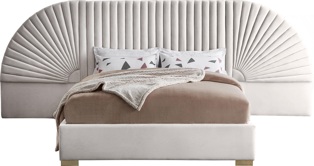 Cleo Cream Velvet King Bed (3 Boxes)