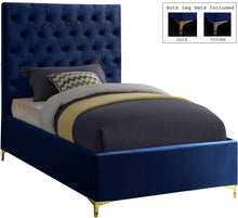 Load image into Gallery viewer, Cruz Navy Velvet Twin Bed