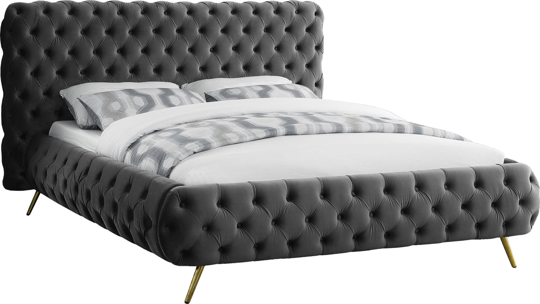 Delano Grey Velvet Queen Bed