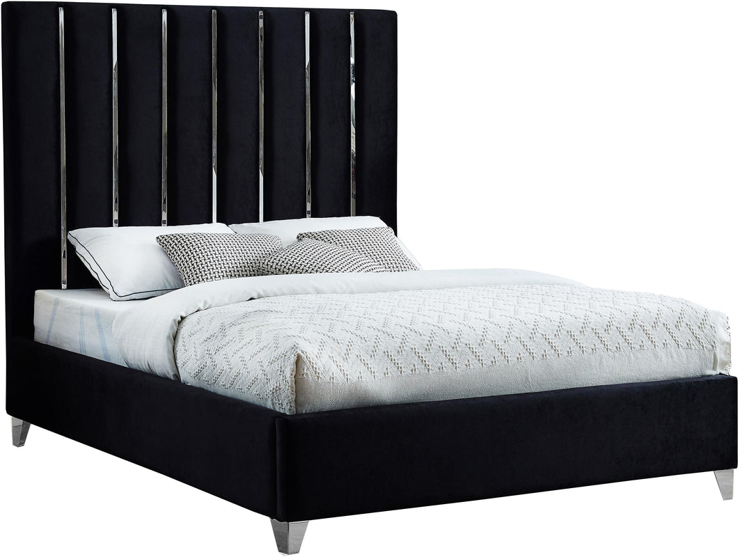Enzo Black Velvet Queen Bed