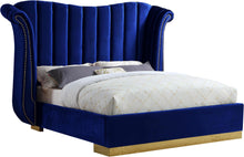 Load image into Gallery viewer, Flora Navy Velvet Queen Bed (3 Boxes)