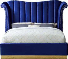 Load image into Gallery viewer, Flora Navy Velvet Queen Bed (3 Boxes)