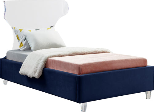Ghost Navy Velvet Twin Bed