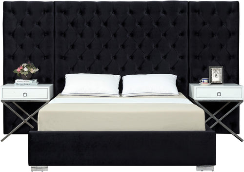 Grande Black Velvet Queen Bed (3 Boxes)