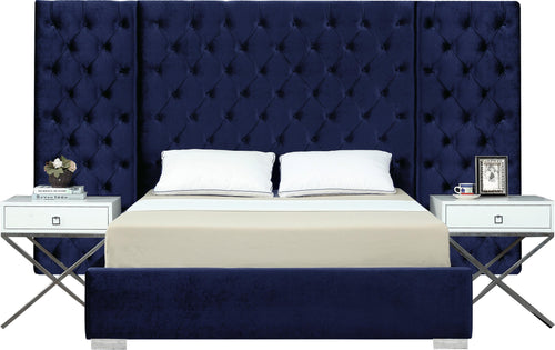 Grande Navy Velvet King Bed (3 Boxes)