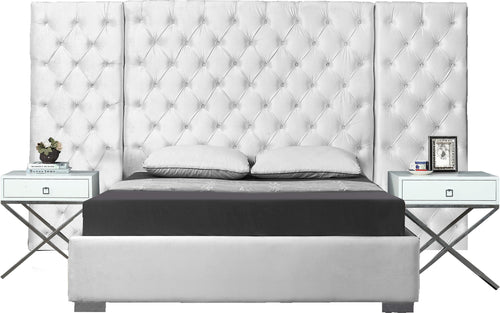 Grande White Velvet King Bed (3 Boxes)