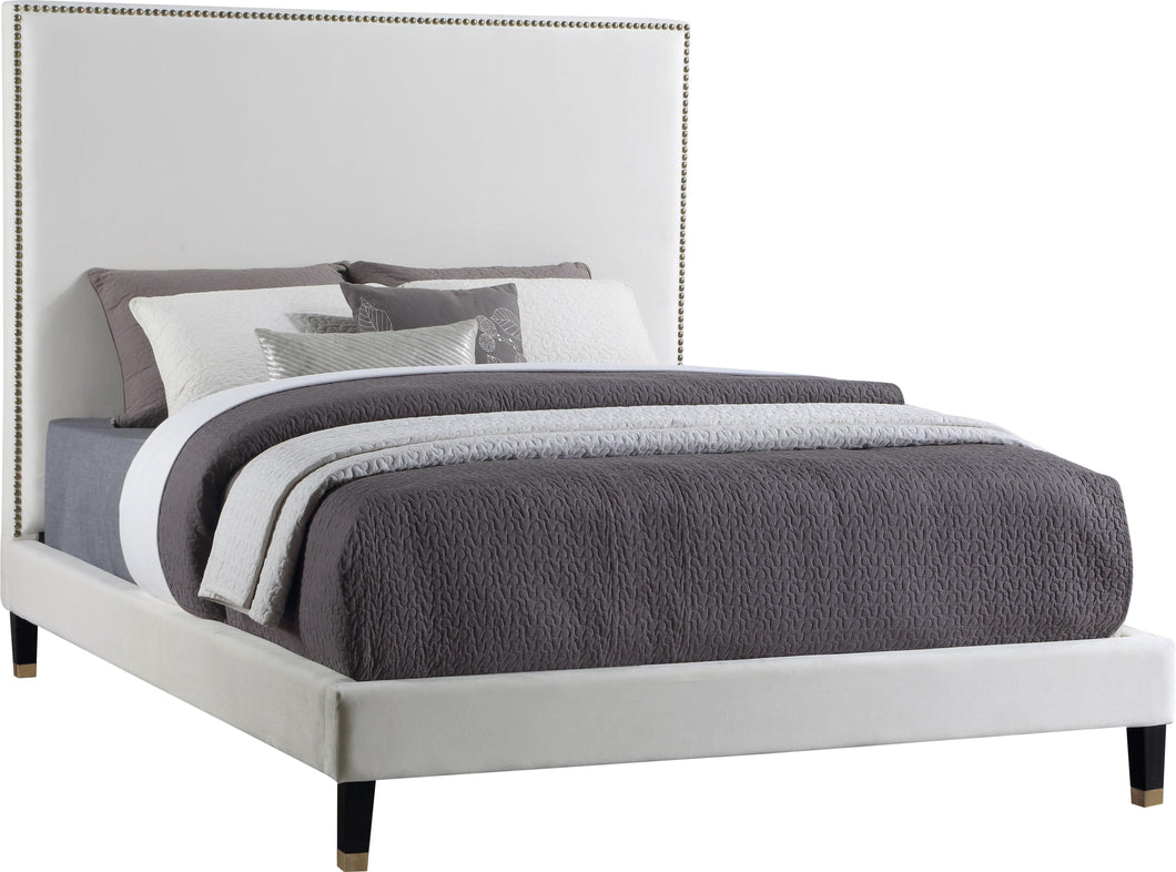 Harlie Cream Velvet Queen Bed