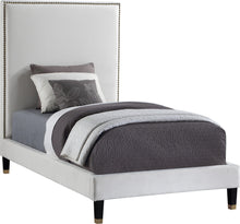 Load image into Gallery viewer, Harlie Cream Velvet Twin Bed