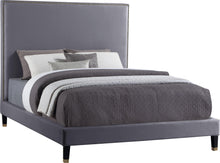 Load image into Gallery viewer, Harlie Grey Velvet Queen Bed