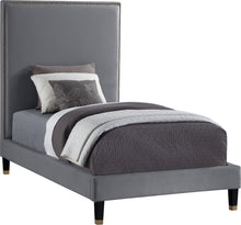 Load image into Gallery viewer, Harlie Grey Velvet Twin Bed