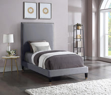 Load image into Gallery viewer, Harlie Grey Velvet Twin Bed