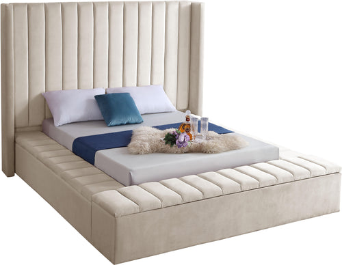 Kiki Cream Velvet King Bed (3 Boxes)