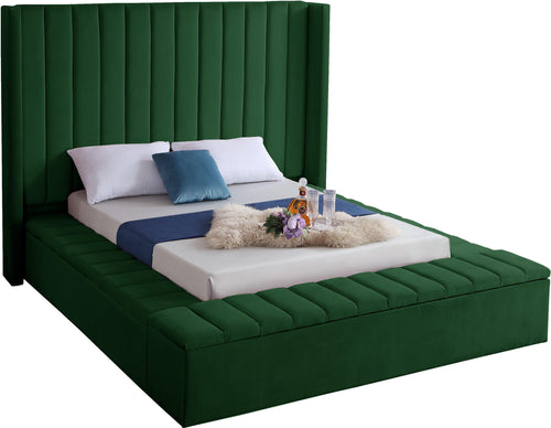 Kiki Green Velvet Queen Bed (3 Boxes)