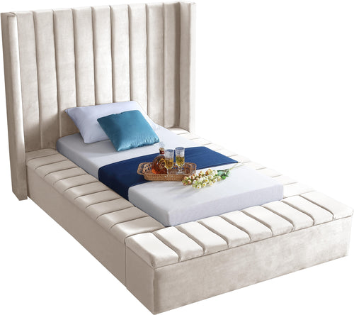 Kiki Cream Velvet Twin Bed (3 Boxes)