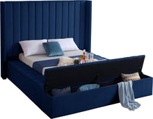 Load image into Gallery viewer, Kiki Navy Velvet Queen Bed (3 Boxes)