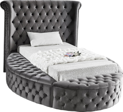 Luxus Grey Velvet Twin Bed (3 Boxes)
