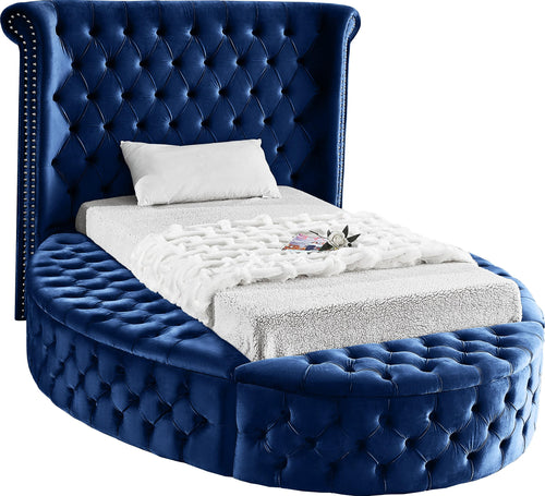 Luxus Navy Velvet Twin Bed (3 Boxes)