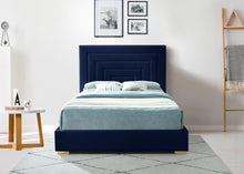 Load image into Gallery viewer, Nora Navy Velvet King Bed