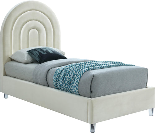 Rainbow Cream Velvet Twin Bed