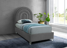 Load image into Gallery viewer, Rainbow Grey Velvet Twin Bed