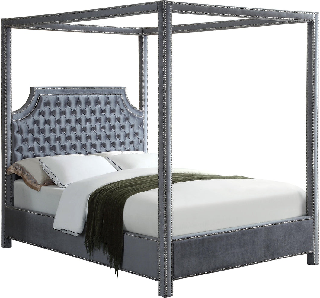 Rowan Grey Velvet Queen Bed (3 Boxes)