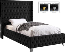 Load image into Gallery viewer, Savan Black Velvet Twin Bed