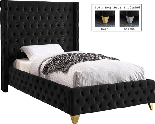 Savan Black Velvet Twin Bed