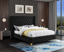 Load image into Gallery viewer, Savan Black Velvet Queen Bed