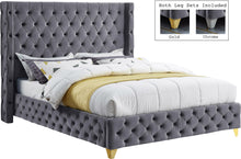 Load image into Gallery viewer, Savan Grey Velvet Queen Bed
