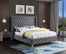 Load image into Gallery viewer, Savan Grey Velvet Full Bed