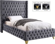 Load image into Gallery viewer, Savan Grey Velvet Twin Bed