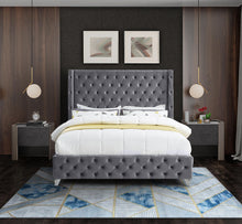 Load image into Gallery viewer, Savan Grey Velvet Queen Bed