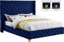 Load image into Gallery viewer, Savan Navy Velvet Queen Bed