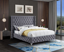Load image into Gallery viewer, Savan Grey Velvet Queen Bed